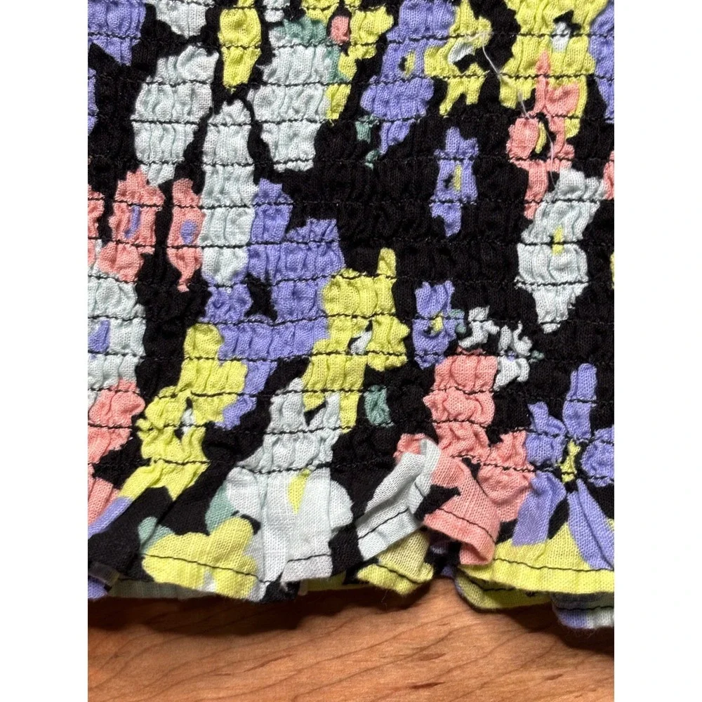 Free People Ariana Printed Cropped Top Women M Multicolor Floral Puff Sleeve